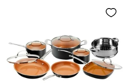 Gotham Steel 12 Pc Pots and Pans Set Non stick, Ceramic Cookware Set with Square Skillet, Dishwasher Safe