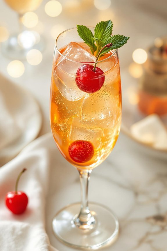 elegant orange cherry mimosa preparation