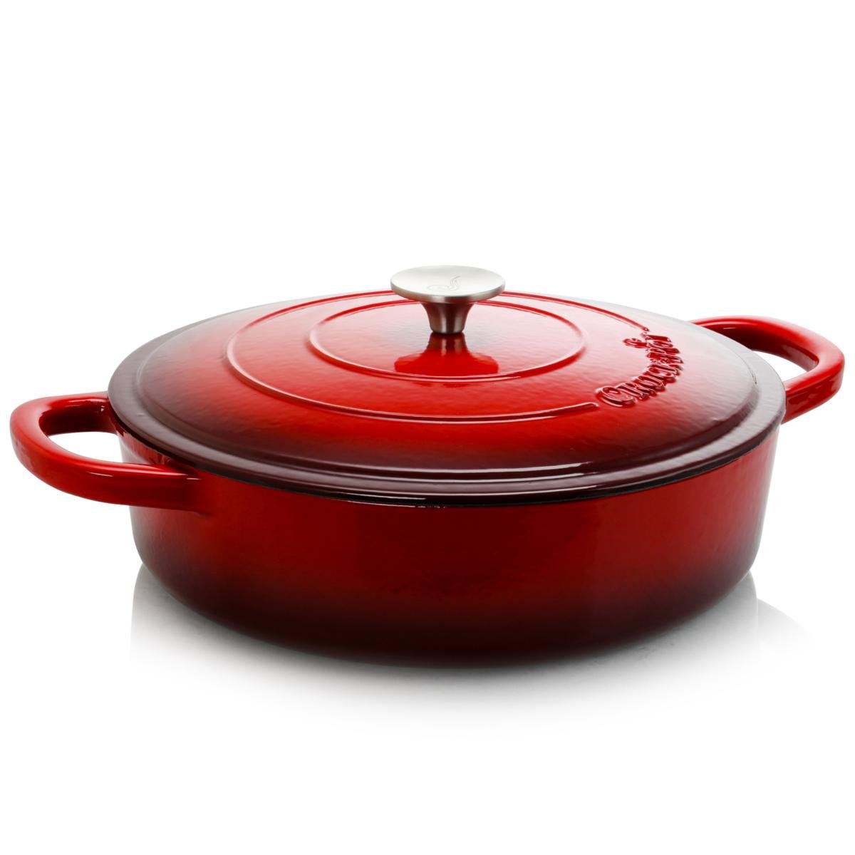 Crock Pot Zesty Flavors Enameled 5 Quart Cast Iron Round Braiser Pan with Self Basting Lid in Scarlet