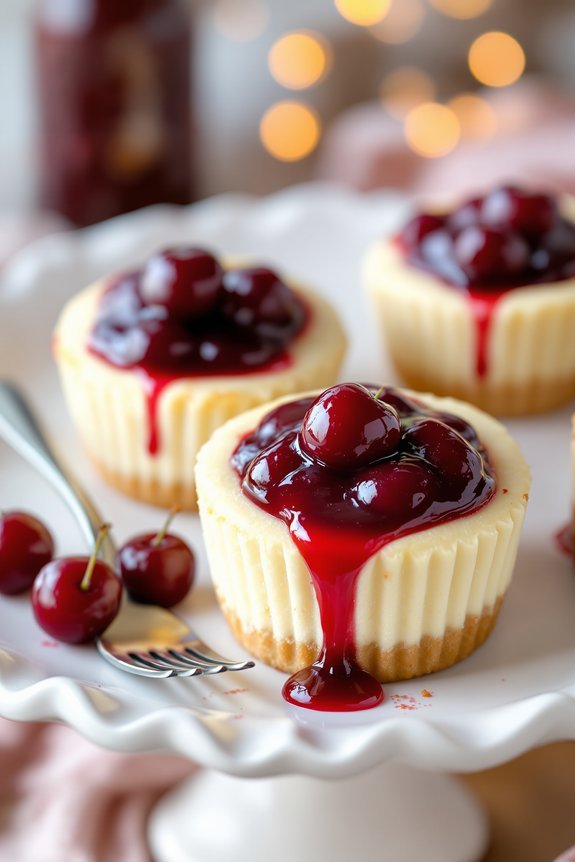 mini cheesecakes with cherry topping