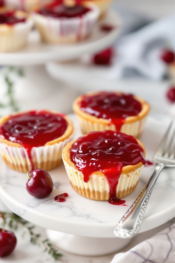 mini cheesecakes with cherry topping