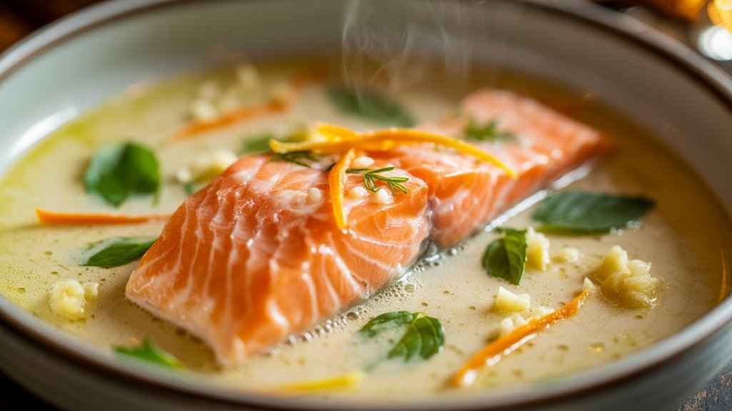 poached thai coconut salmon