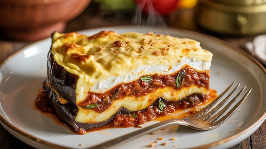 rich mushroom tomato moussaka