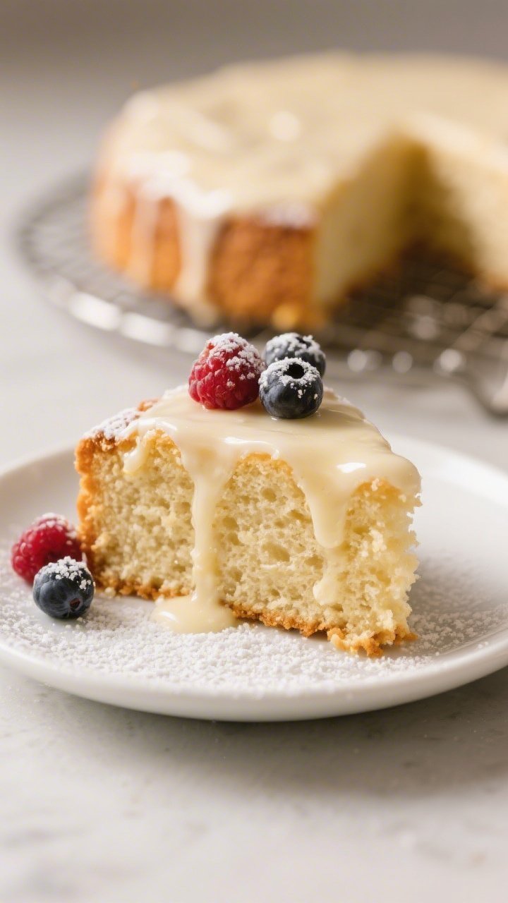 Final dish close-up: Vanilla Buttermilk Snacking Cake slice on a small white plate, ultra-soft crumb