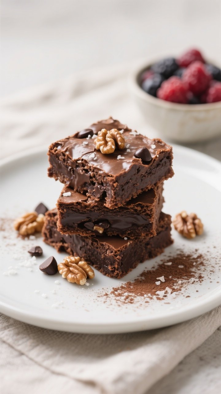 Final dish presentation: Beautifully plated brownie bars cut into neat squares with sharp edges and 