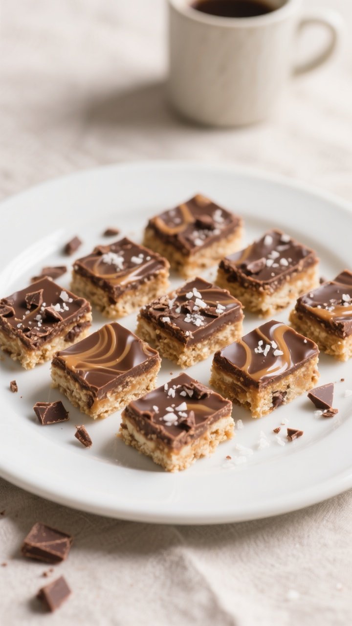 Final dish presentation: Beautifully plated sliced dessert bars arranged in a neat grid on a matte w