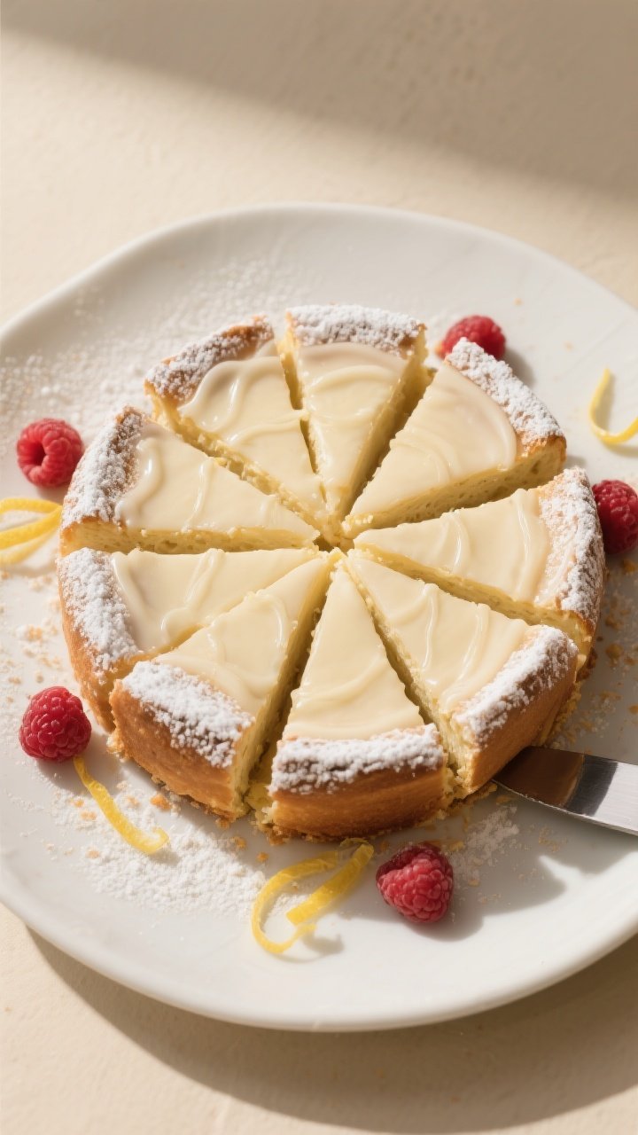 Tasty top view: Overhead shot of a Classic Vanilla version, fully cooled and sliced cleanly with a s