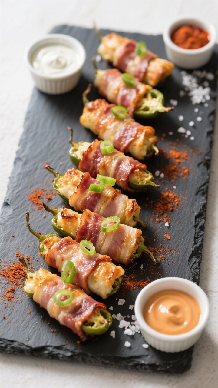 Tasty top view: Overhead shot of a platter of baked jalapeño poppers arranged in a tight zig-zag pa